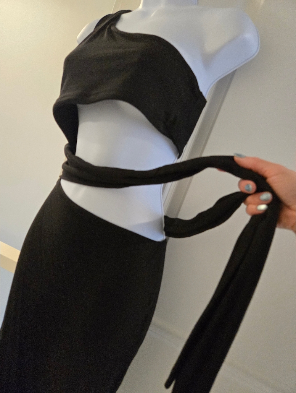 Fashion Nova One-Shoulder Black Cutout Side Tie Dress S - Picture 7 of 16